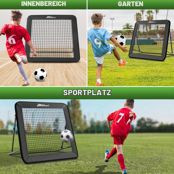 Rebounder für Fussball, 6-Fach verstellbares Rebounder-Netz mit Schutzrand &amp; Heringen, Soccer-Traini