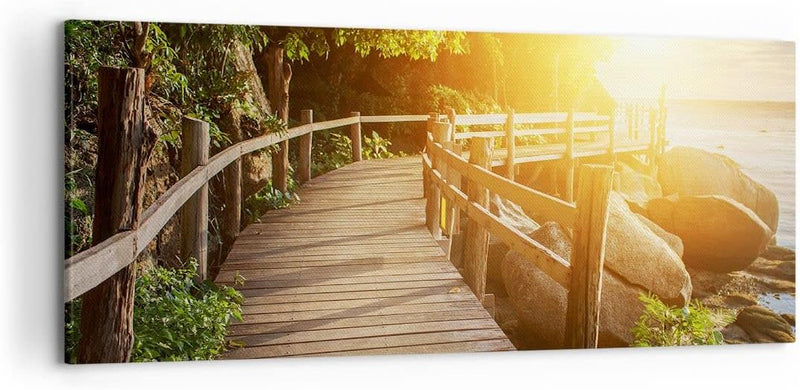 Wandbilder Dekoration Wohnzimmer Brücke Meer Welle Panorama Bilder auf Leinwand 120x50cm Leinwandbil