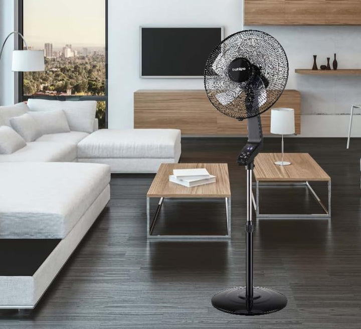 Bastilipo - Coín Black - Fussventilator mit Fernbedienung - Leistung 50 W - 3 Geschwindigkeiten - 40