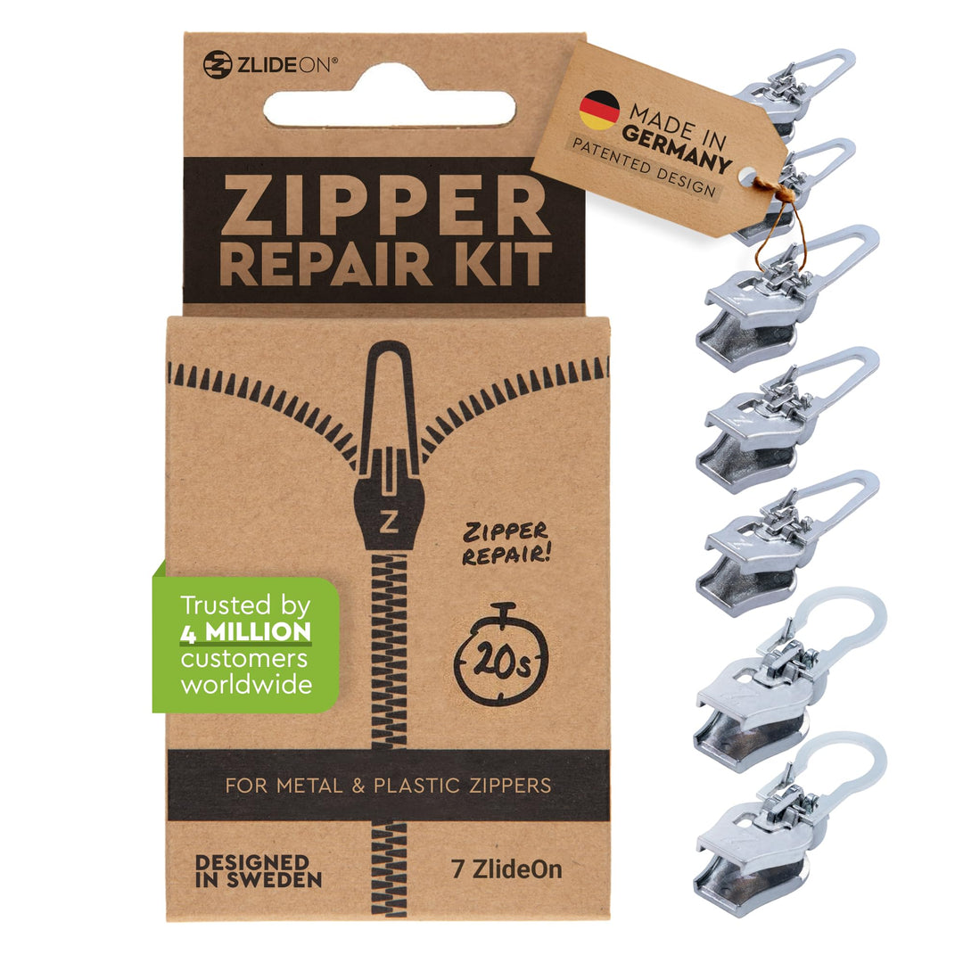 ZlideOn Zipper Pull Replacement - 7pcs, Silve, Large - Instant Zipper Replacement Slider Multipack G