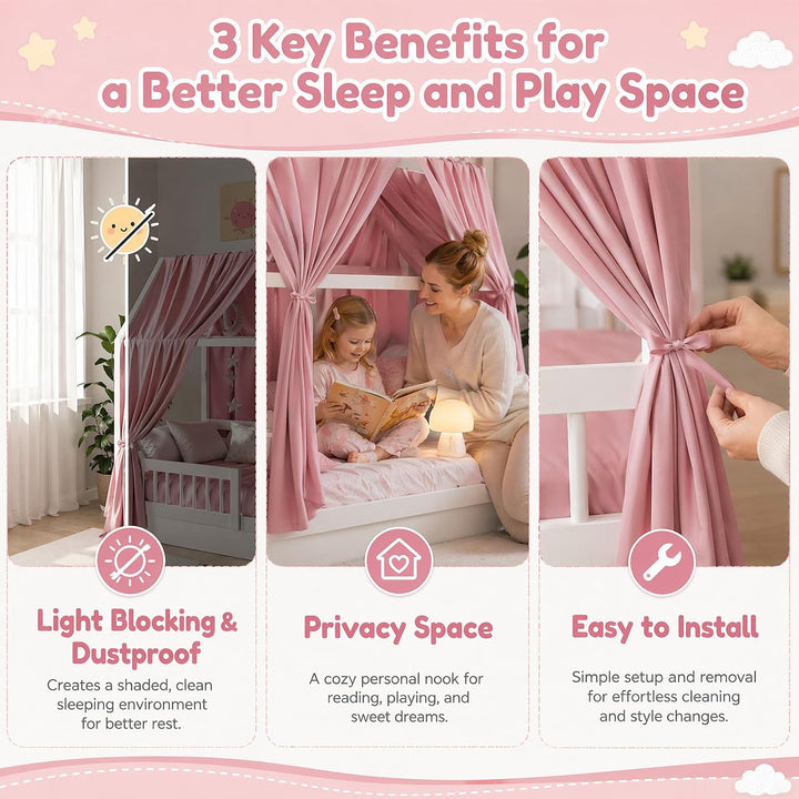 2 Stück Hausbett Himmel Set, Musselin Betthimmel für Kinderbett, weicher &amp; atmungsaktiver Baldachin