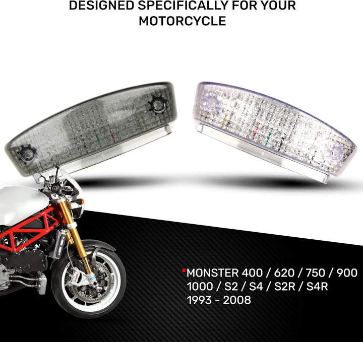 aVDB-moto LED-Bremslicht mit integriertem Blinker kompatibel mit Ducati Monster (Getönt), Getönt