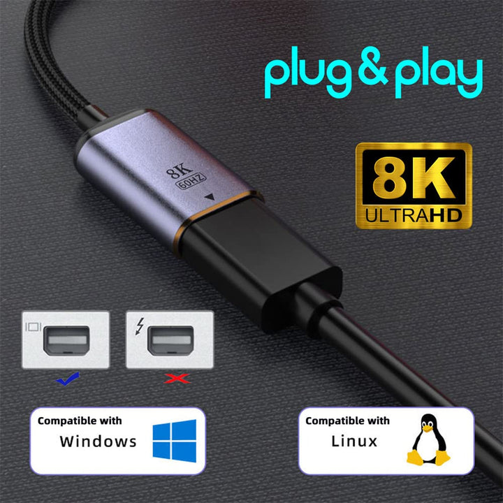 NFHK USB-C Typ C Buchse Quelle zu Mini Displayport DP 1.4 Senke HDTV Kabel 8K@60hz 4K@120hz für Tabl