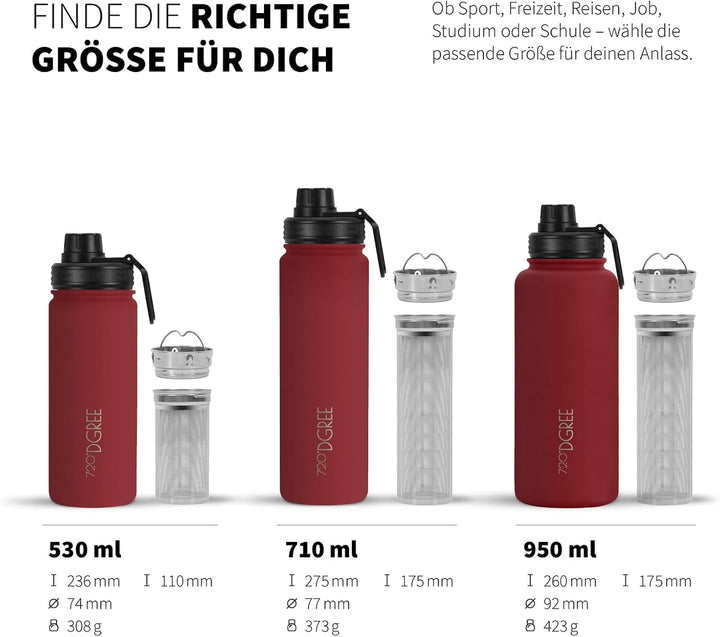 720°DGREE Edelstahl Thermo Trinkflasche 530ml “noLimit” +Früchtebehälter - Auslaufsicher, Kohlensäur