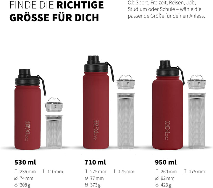720°DGREE Edelstahl Thermo Trinkflasche 950ml “noLimit” +Früchtebehälter - Auslaufsicher, Kohlensäur