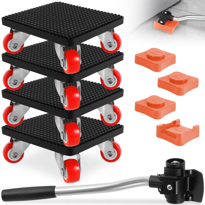 9 Möbel Transportroller Set mit Verlängerungsstange, 360° Drehbar Möbelrollen Schwerlast Transportro