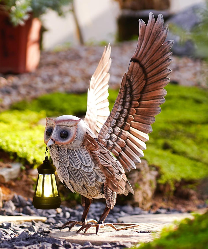 Metall Eule Figuren mit Solarlampen Deko Wohnzimmer und Gartendeko: Eulen Vogel Gartenfiguren für Dr