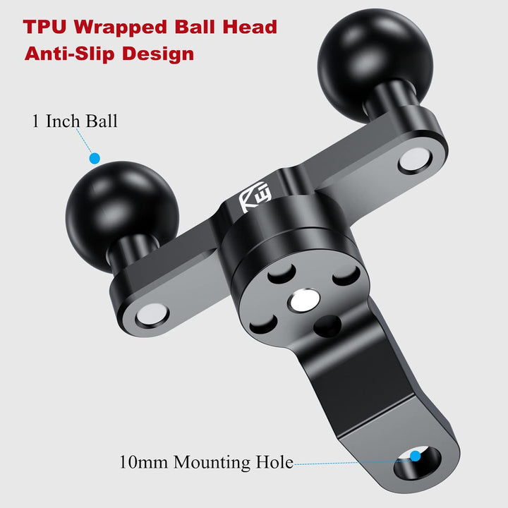 BRCOVAN Aluminiumlegierung Rückspiegel-Montagebasis mit Zwei 1-Zoll-TPU-Kugel und 10-mm-Loch, Kompat