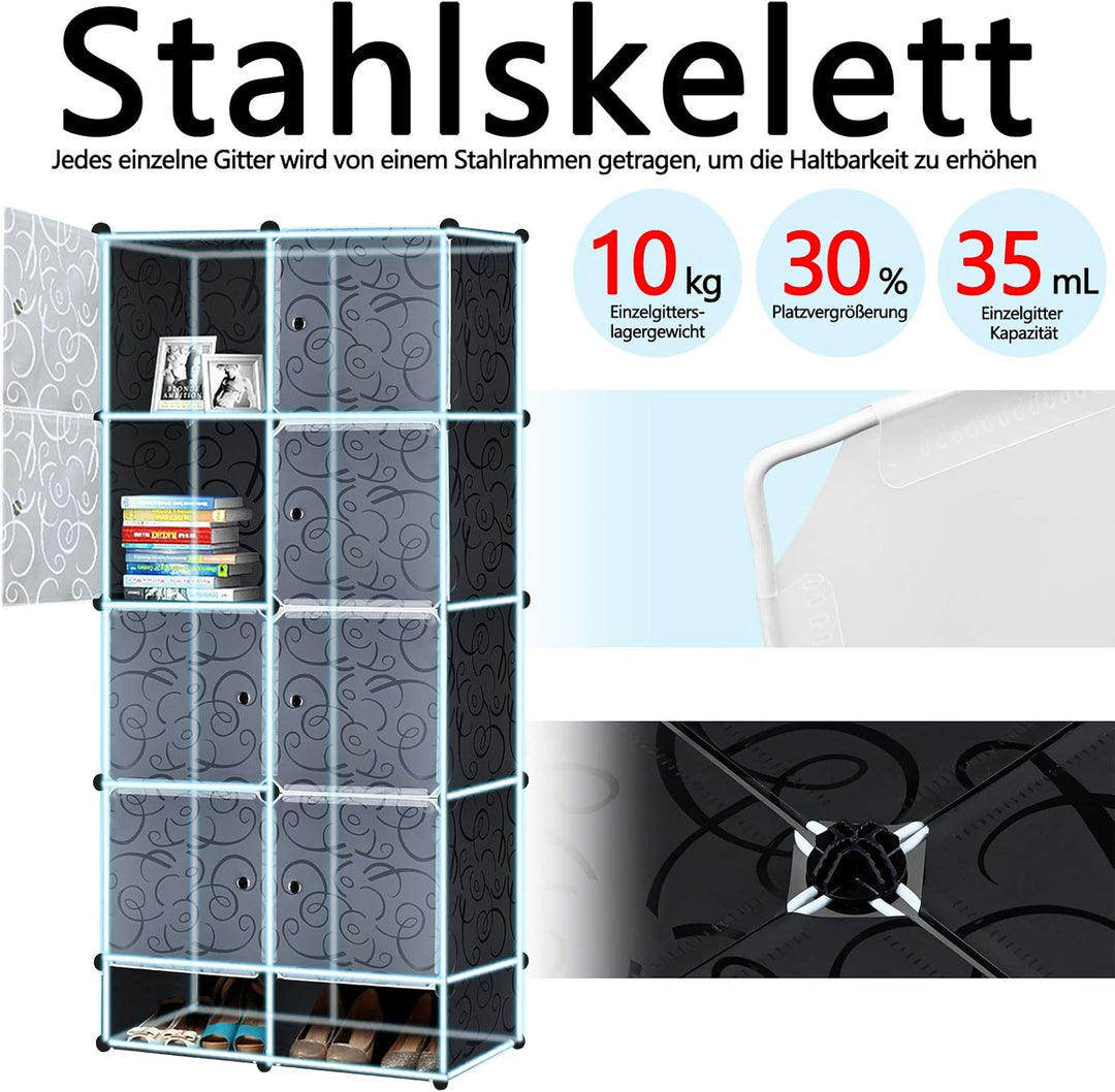 Regalsystem Steckregal aus Kunststoff Kleiderschrank mit Tür und Schuhregal Schrank Schlafzimmer Kom