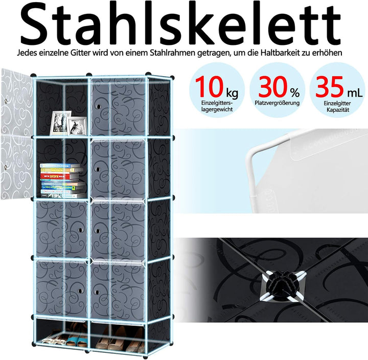 Regalsystem Steckregal aus Kunststoff Kleiderschrank mit Tür und Schuhregal Schrank Schlafzimmer Kom
