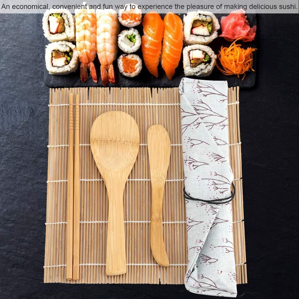 Atyhao Sushi Making Kit - 9 Stück/Set Bambus Sushi Making Kit Enthält 2 Rollmatten 5 Essstäbchen 1 P