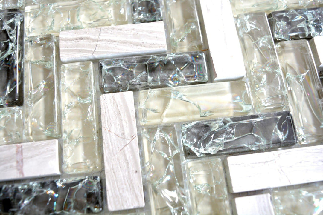 Mosaik Fliese graugrün Fischgrät Glasmosaik Crystal für WAND BAD WC KÜCHE FLIESENSPIEGEL THEKENVERKL