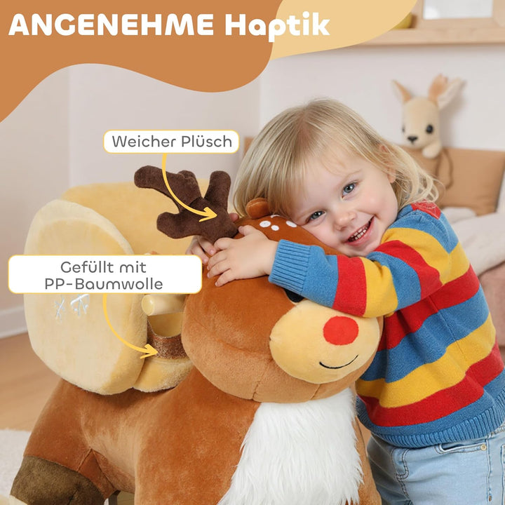 AIYAPLAY Kinder Schaukelpferd Baby Schaukeltier Rentier mit Schlafliedern, Sicherheitsgurt für 18-36