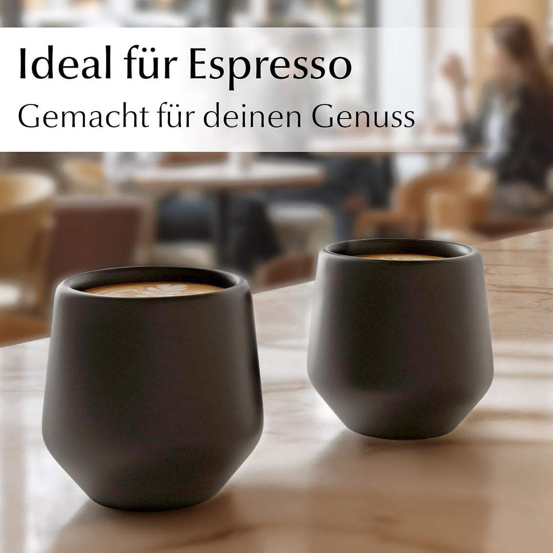 MIAMIO - Espressotassen/Mokkatassen, Keramik (4×90ml) - Luxe (Schwarz) | Keramik Espressotassen ohne