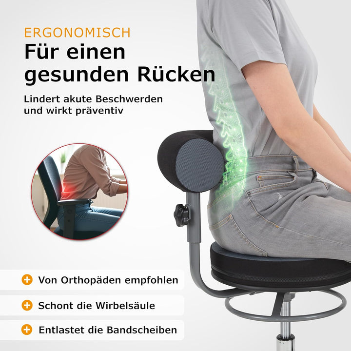 Sanus Gesundheitsstuhl mit höhenverstellbarer Lehne, Sitzhöhe standard (42-51 cm), Stoffbezug, grau/