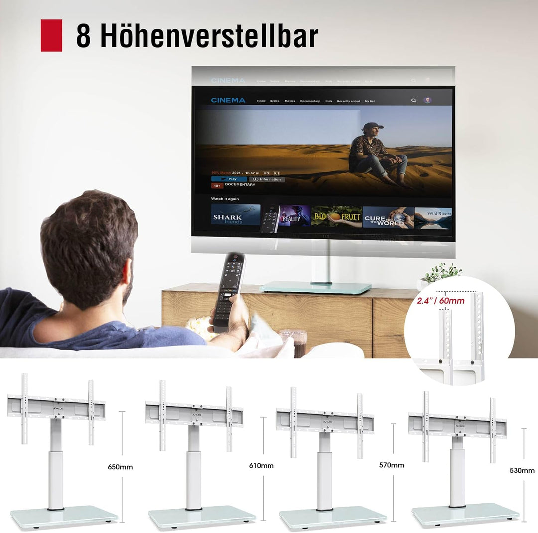 AOKCOS TV Standfuss TV Ständer Höhe 900mm für 32-55 65 75 Zoll Fernseher, Neigbar Schwenkbar Höhenve