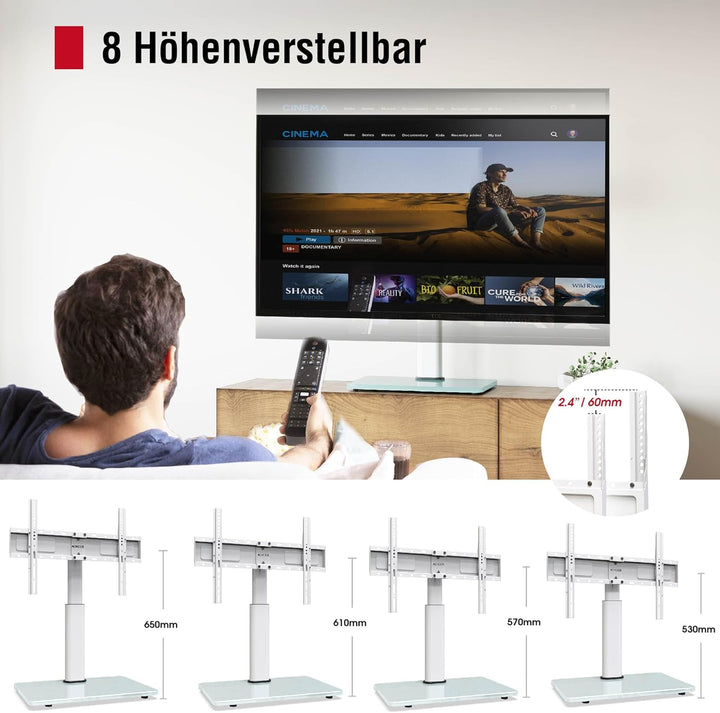 AOKCOS TV Standfuss TV Ständer Höhe 900mm für 32-55 65 75 Zoll Fernseher, Neigbar Schwenkbar Höhenve