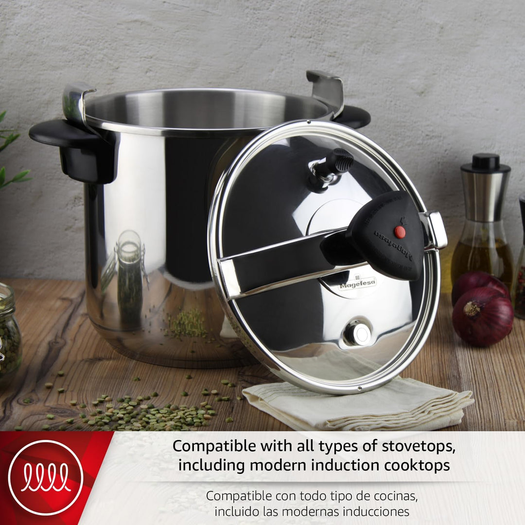 Magefesa Star Recta – Exklusives Set Traditioneller Schnellkochtopf 6L + Dämpfeinsatz + Rezeptbuch,