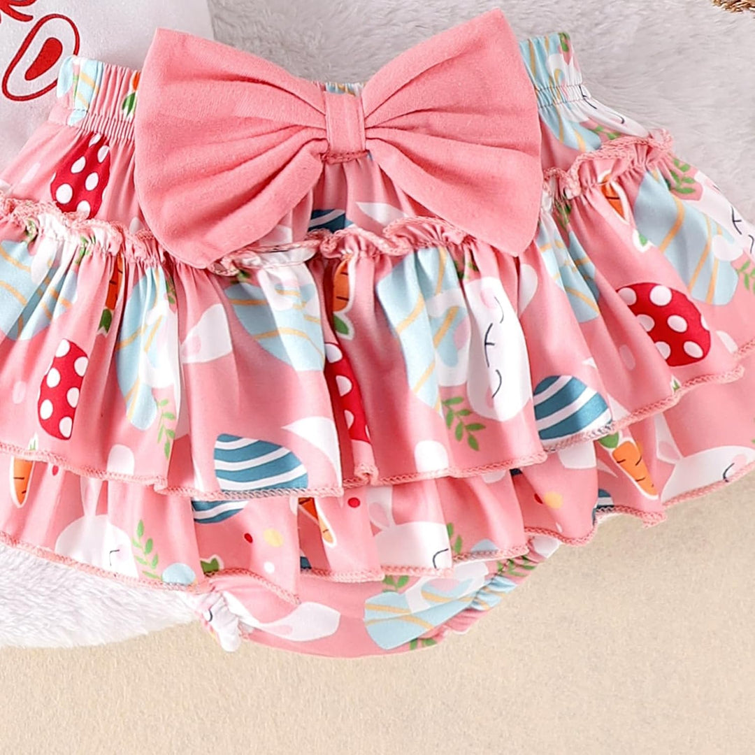 Baby Mädchen Ostern Kleidung Geburtstag Outfit Bunny Kurzarm Strampler Hohe Taille Rüschen Tütü Rock