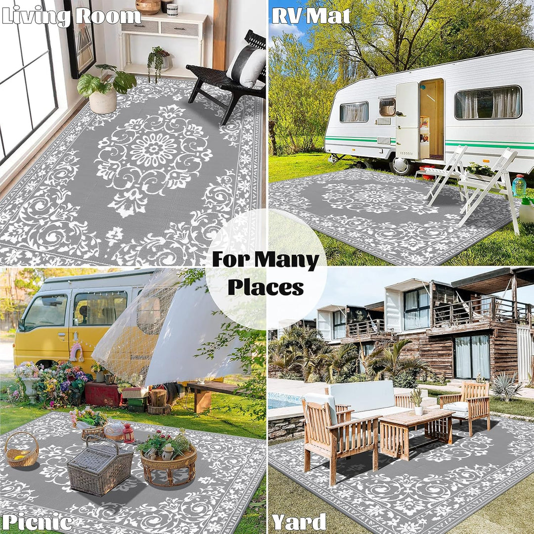 Enyhom Strapazierfähiger RV Camping Aussenteppich (OH-Grau, 240 x 300 cm), Grau