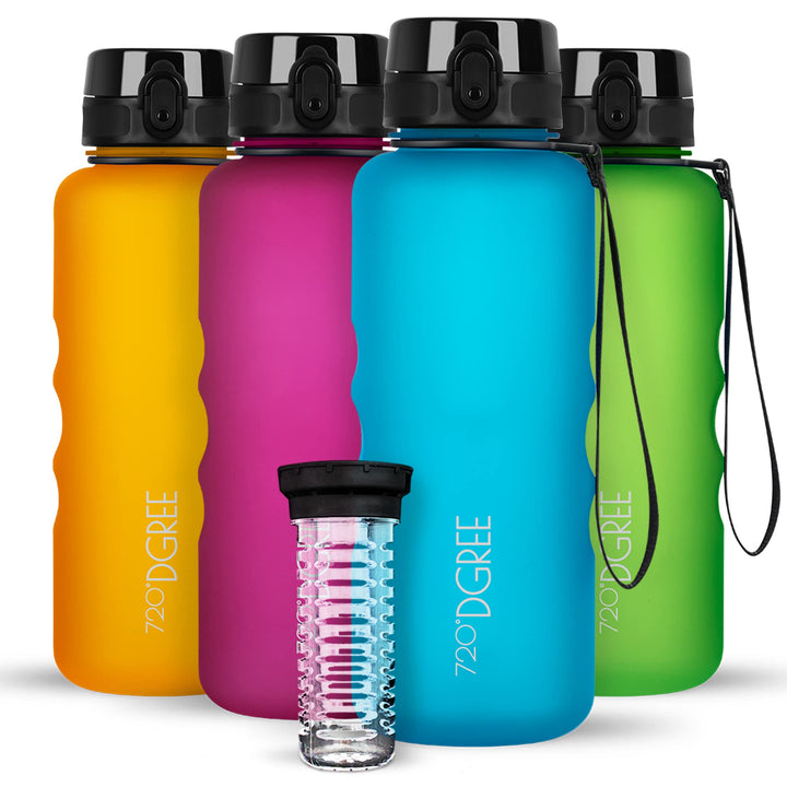 720°DGREE Trinkflasche “uberBottle“ 350ml, 500ml, 650ml, 1l softTouch +Früchtebehälter - Auslaufsich