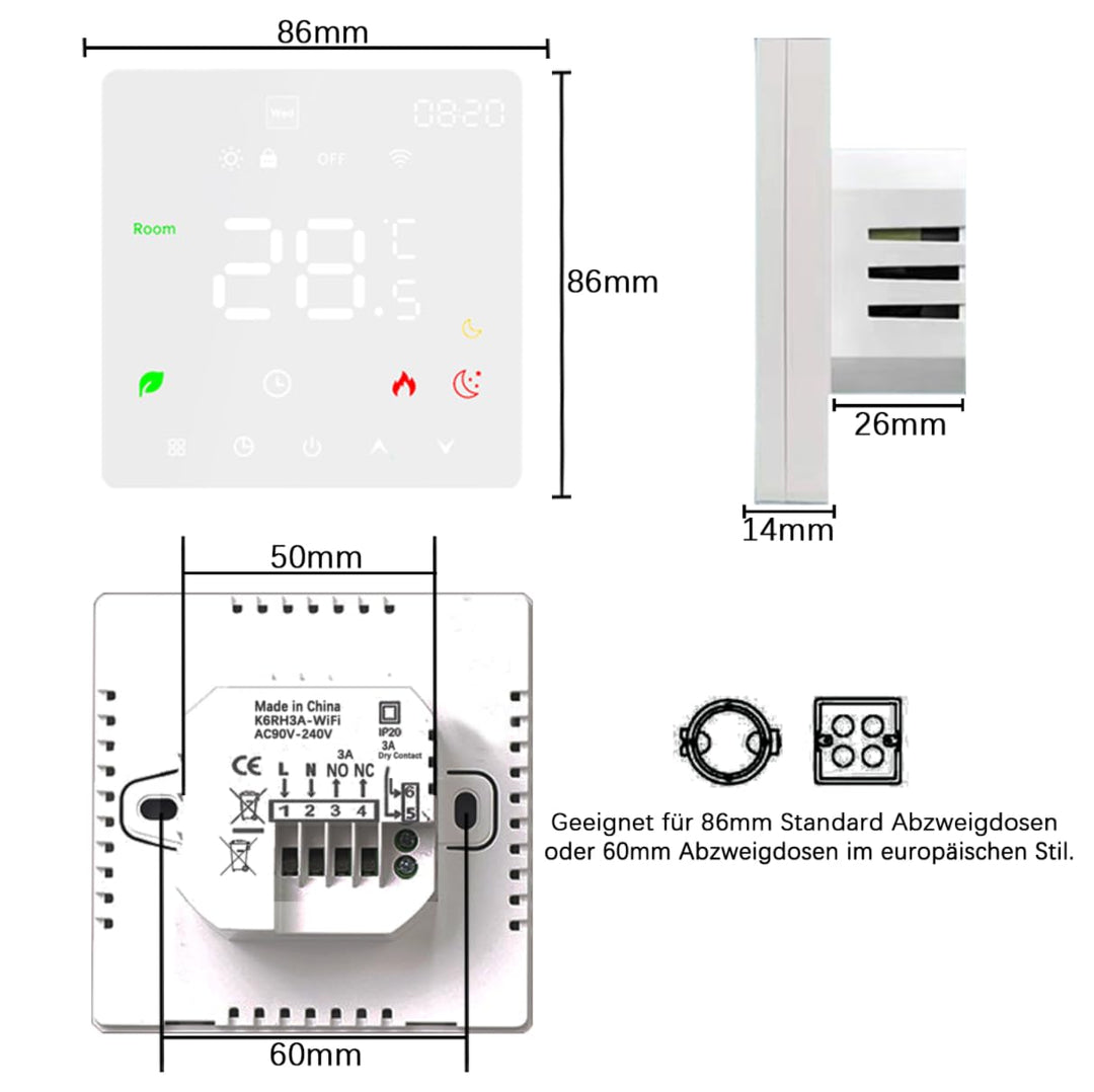 WiFi Thermostat Fussbodenheizung Für Wasser Fussbodenheizung, Programmierbar Raumthermostat, Thermos