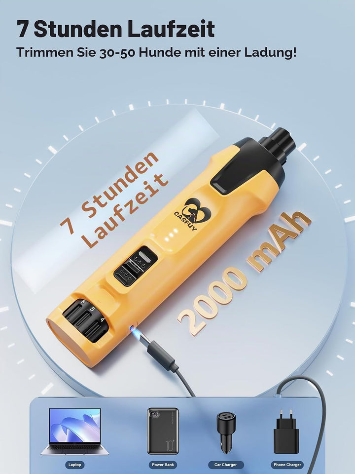 Casfuy 6-Gang-Hunde-Nagelschleifer - 50% Boosted Power Hund Nagelschneider Leise mit Dual-LED-Leucht