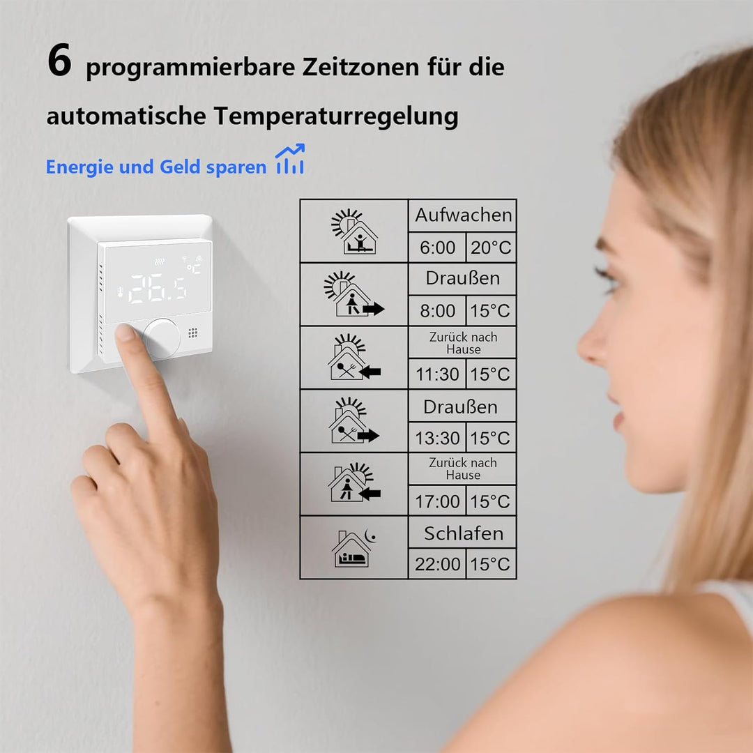 KETOTEK Smart Thermostat Fussbodenheizung Elektrische 16A, WiFi Raumthermostat Fussbodenheizung Wand
