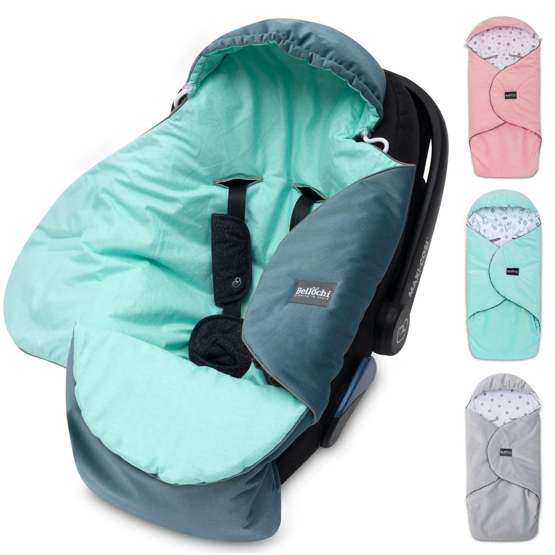 Premium Einschlagdecke Babyschale, Baby Erstausstattung aus Baumwolle für Autositz, Kuscheldecke für