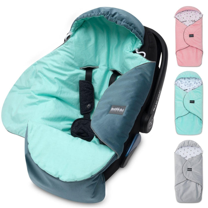 Premium Einschlagdecke Babyschale, Baby Erstausstattung aus Baumwolle für Autositz, Kuscheldecke für