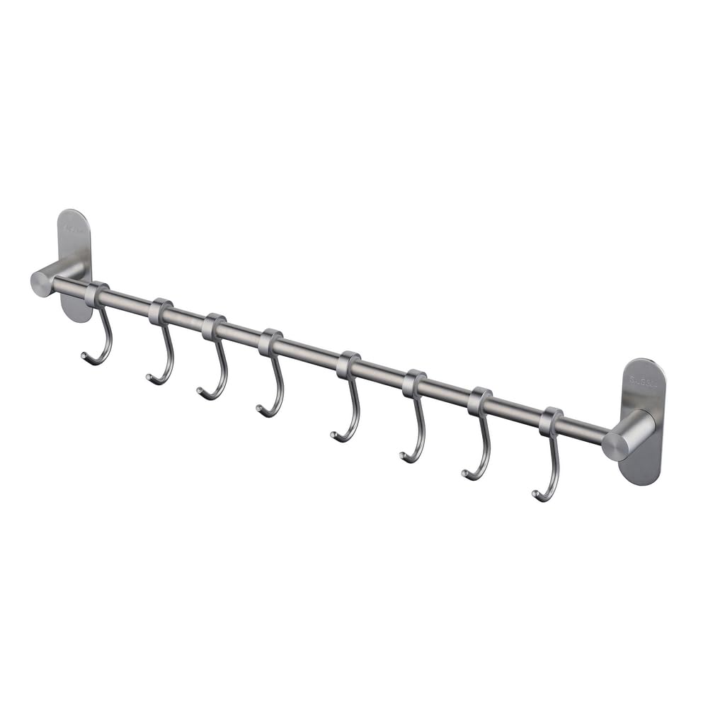Geschirr hängende Rack mit 8 abnehmbaren Haken keine Bohrung, Edelstahl Küche Schiene Pfanne Hanger