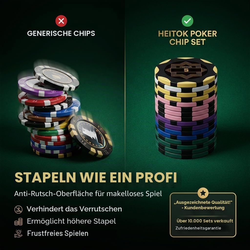 Poker Koffer 300 Chips 14g Clay – Premium Pokerchips Set mit Eisenkern & Nummerierten Werten – Art D