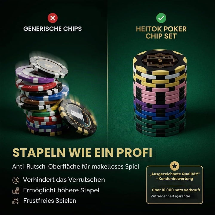 Poker Koffer 300 Chips 14g Clay – Premium Pokerchips Set mit Eisenkern & Nummerierten Werten – Art D