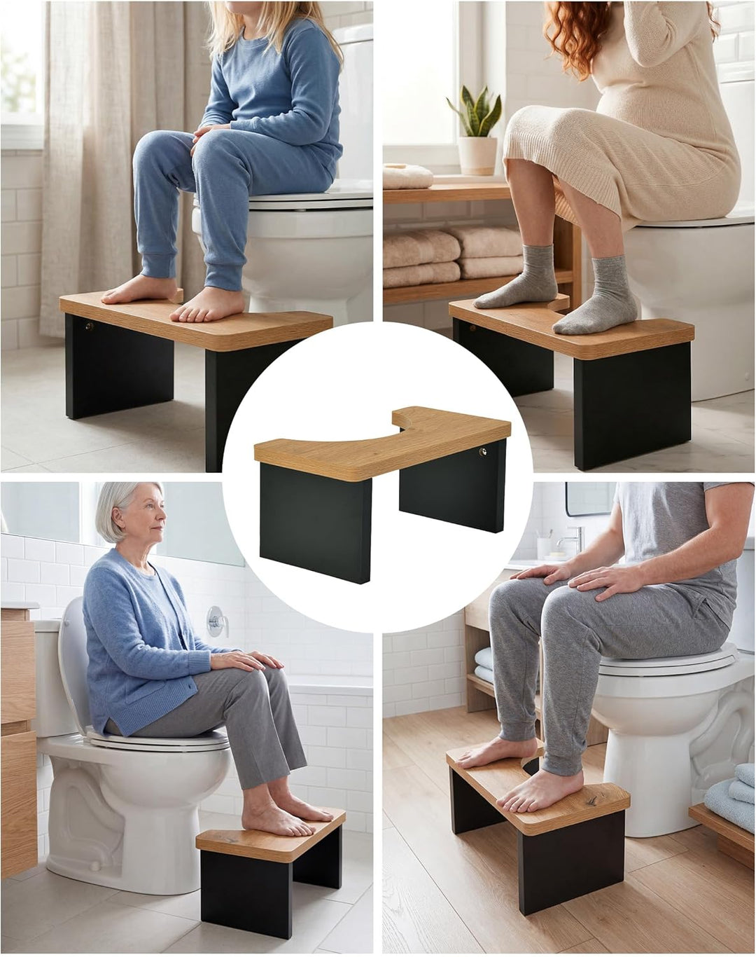 hitsuki Toilettenhocker Holz Optik 25mm Extra Dicke Fussbank Badezimmer, Toilettenhocker Erwachsene