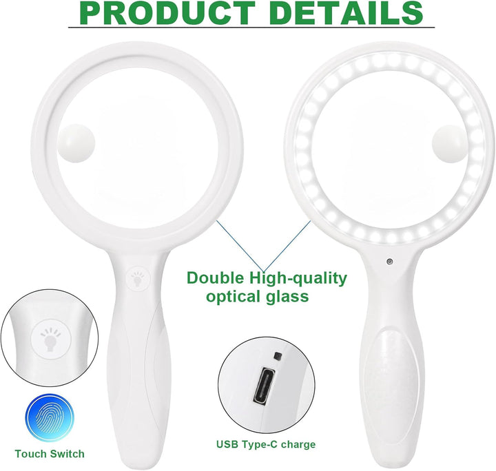 Lupe mit Licht, 60 Fach 33 LED Handlupe 30XLeselupe mit Licht, USB-Aufladung Lupe 3 Modi Leselupe fü