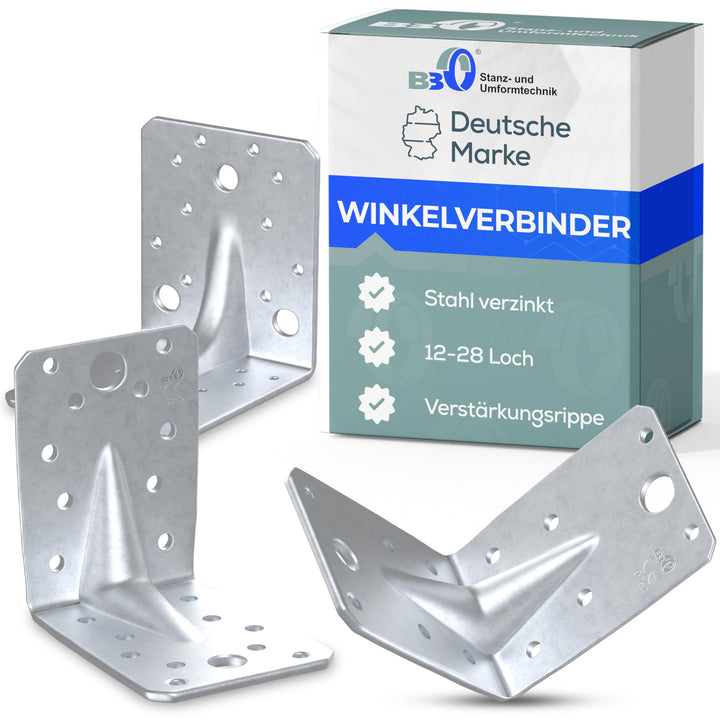 Lochplattenwinkel Winkelverbinder mit Steg 90 x 90 x 65 x 2,5 mm Holzverbinder Bauwinkel Eckwinkel L