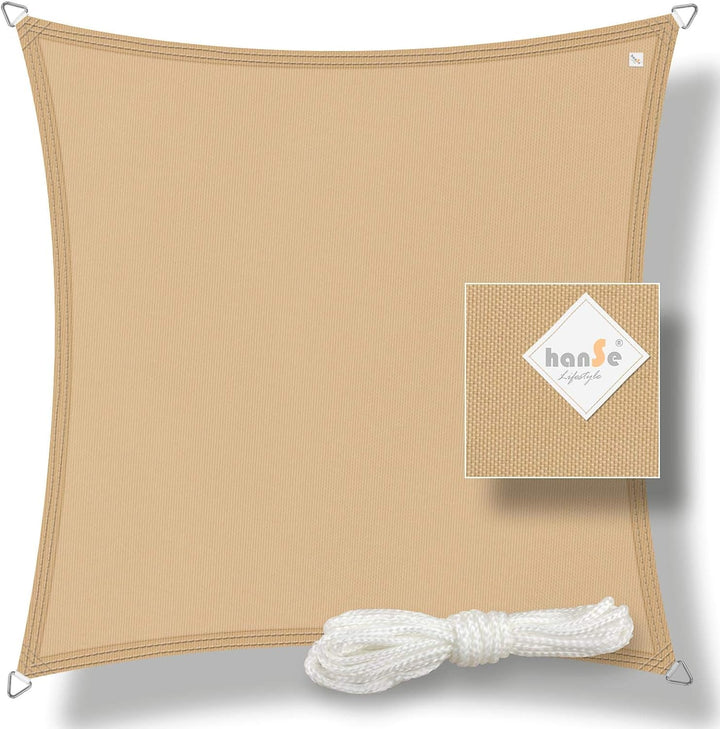 hanSe Sonnensegel quadratisch, Segeltuch Quadrat, 2x2 m in Sand, aus 100% Polyester, wetterbeständig