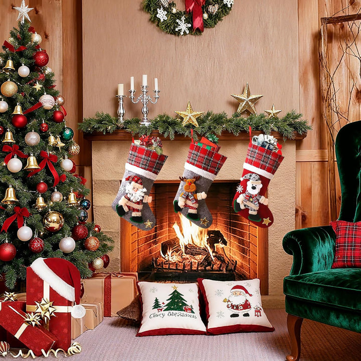 Nikolausstrumpf 3er Set, Personalisiert Grosser 3D Weihnachtsstrumpf, Nikolausstiefel zum Befüllen B