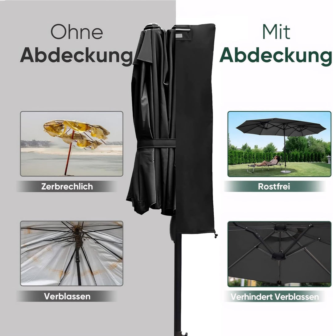 Sekey Schutzhülle für DoppelSonnenschirm, Abdeckhauben für Sonnenschirm 160cm x 62cm Schwarz, 160cm