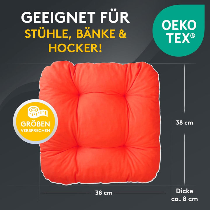 LILENO HOME 6er Set Stuhlkissen Hellrot (38x38x8 cm) - Sitzkissen für Gartenstuhl, Küche oder Esszim