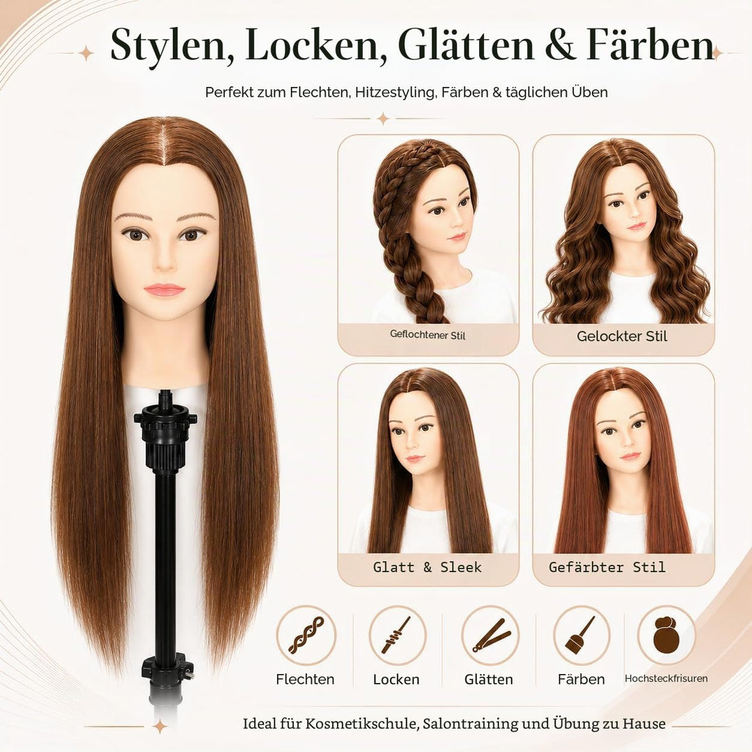 Weiblicher Mannequinkopf aus 100 % Echthaar, Styling-Kopf, Kosmetologie, Puppenkopf für Friseure, mi