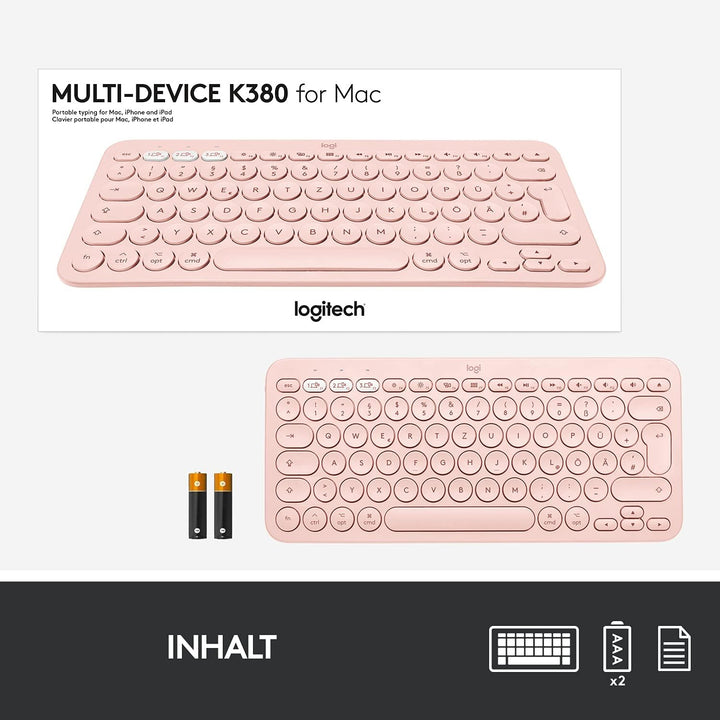 Logitech K380 Multi-Device Bluetooth Tastatur für Mac, Einfaches Umschalten zwischen bis zu 3 Geräte