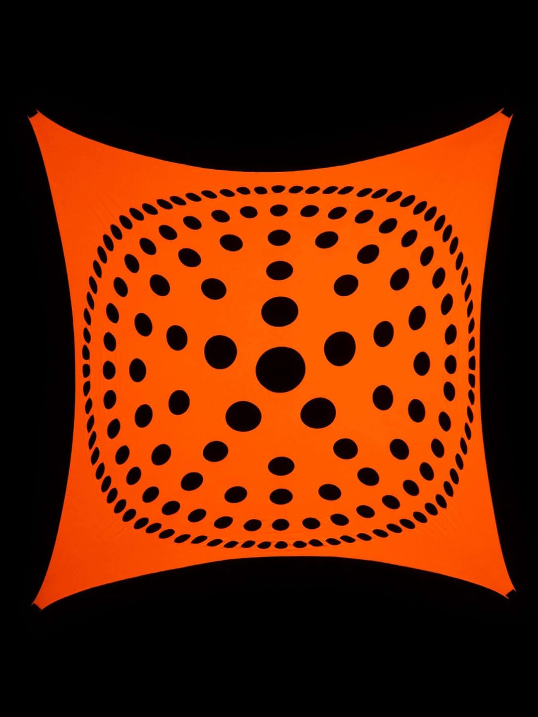 PSYWORK Schwarzlicht Segel Spandex | Mandala Dots | Orange | 3 x 3m | UV-aktiv | Leuchtend | Wandtuc