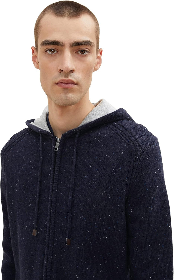 TOM TAILOR Herren Strickjacke mit Kapuze S 30659 - Navy Melange Knitted Neps, S 30659 - Navy Melange