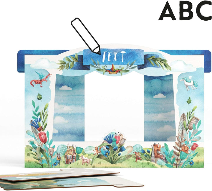 Tisch Puppentheater 47,3 x 75 x 38 cm aus Pappe Theater Karton - Kasperletheater inkl. Kulissen Mini