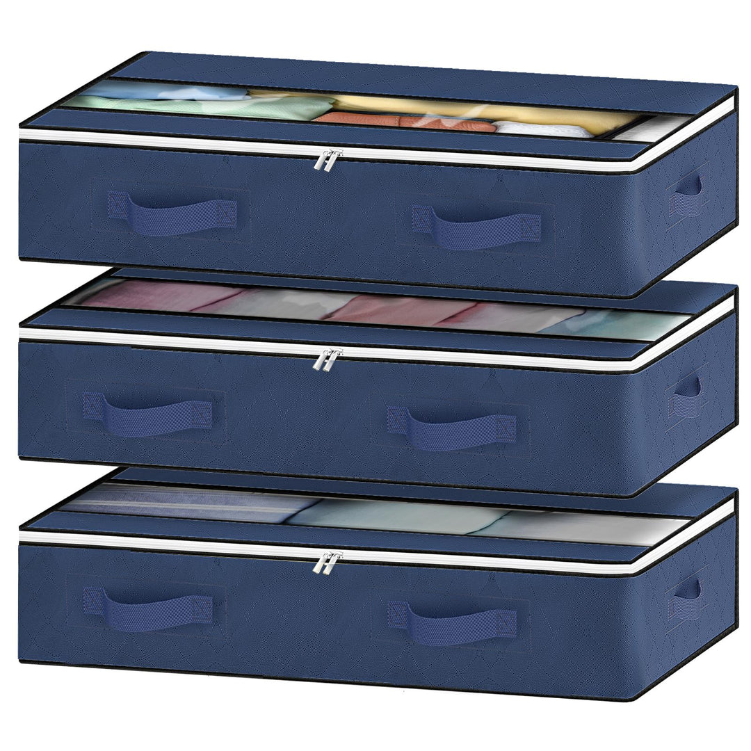 GoMaihe Unterbettkommode 90L Unterbett Aufbewahrungsbox mit Deckel - Faltbare Bettdecken Aufbewahrun