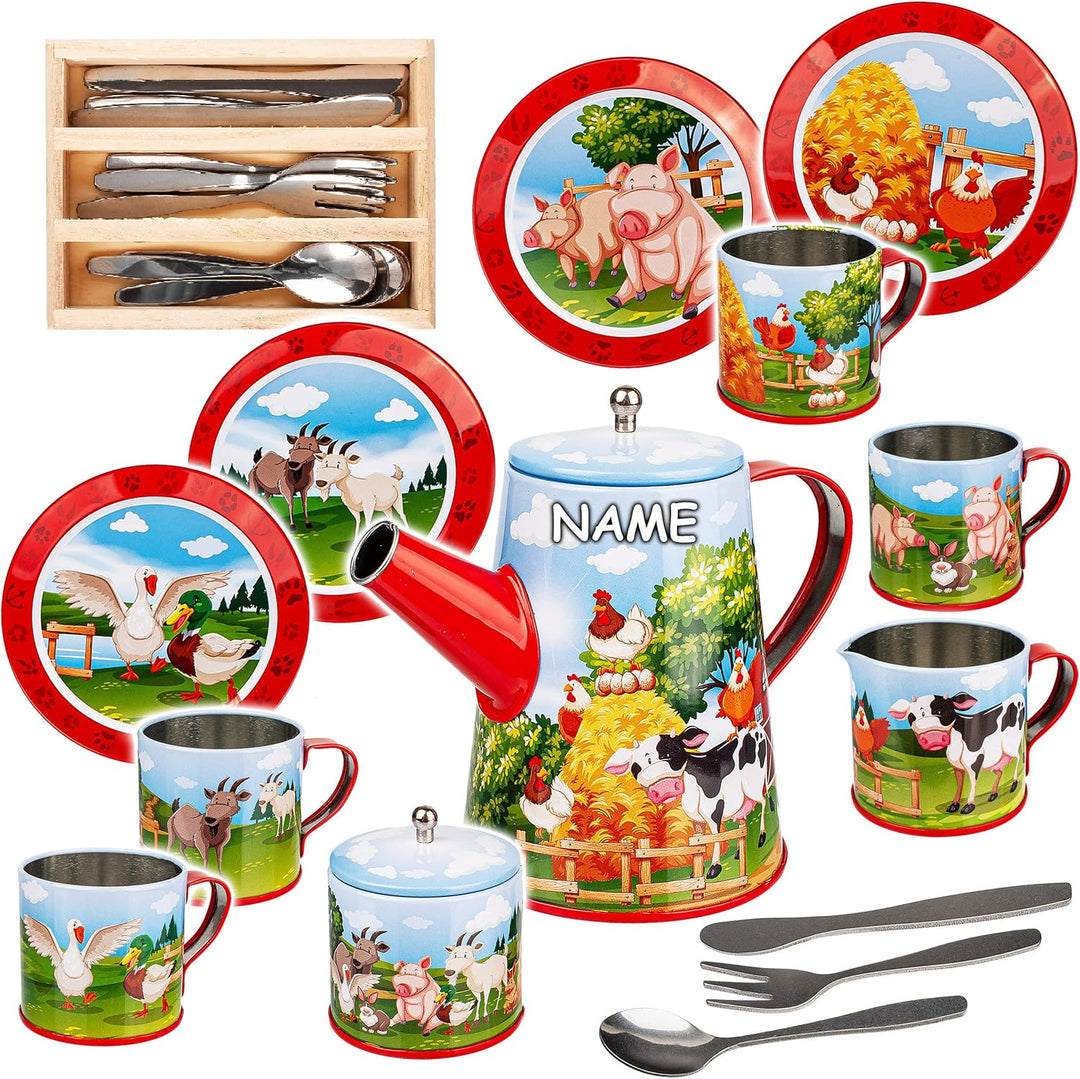 alles-meine.de GmbH 26 TLG. Set Puppengeschirr/Teeservice &amp; Kaffeeservice + Besteck - Bauernhof Tier