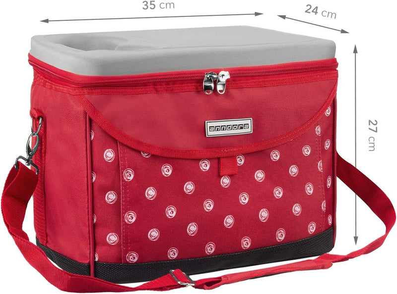 anndora Kühltasche 22 L Picknick Kühlbox 35 x 24 x 27 cm - Farbauswahl Rot Weiss Gepunktet, Rot Weis