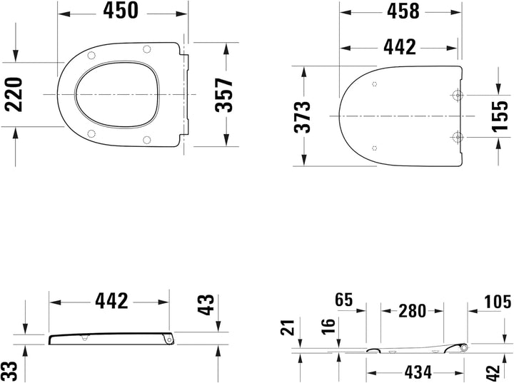 Duravit WC-Sitz Univavo, WC-Sitz D-shaped, Klobrille mit doppelter Absenkautomatik, Toilettendeckel