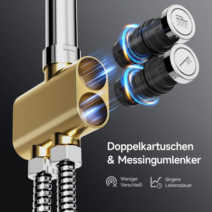 Rainsworth Duschsystem mit Ablage Chrom - 30 X 30 cm eckig Regendusche und 3 Strahlarten Duschkopf,